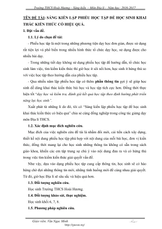 Sáng kiến lập phiếu học tập để học sinh khai thác kiến thức có hiệu quả