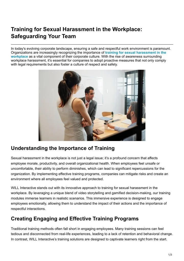 PPT - Training for Sexual Harassment in the Workplace Safeguarding Your ...
