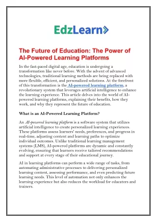 The Future of Education: The Power of AI-Powered Learning Platforms