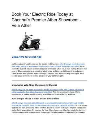 _Book Your Electric Ride Today at Chennai’s Premier Ather Showroom - Vela Ather