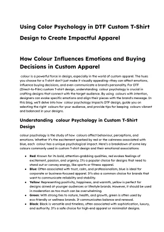 Using Color Psychology in DTF Custom T-Shirt Design to Create Impactful Apparel