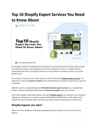 Top 10 Shopify Expert Services You Need to Know About