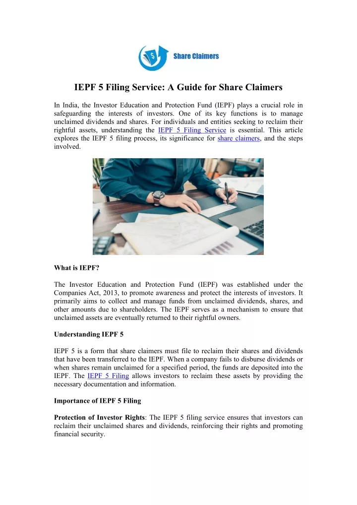 iepf 5 filing service a guide for share claimers