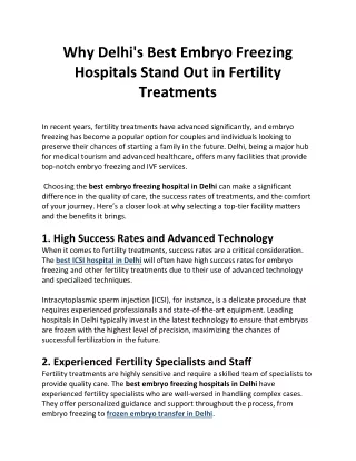 Why Delhi's Best Embryo Freezing Hospitals Stand Out in Fertility Treatments