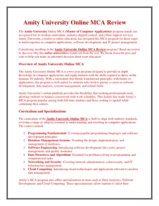 amity university online mca review