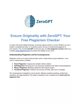 Search for Plagiarism Free | ZeroGPT