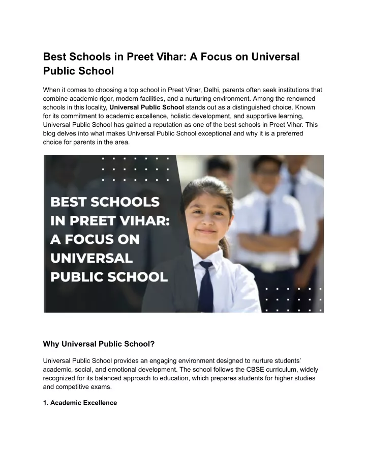 best schools in preet vihar a focus on universal