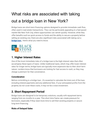 Risks associated taking bridge loan in New York_