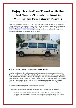 Best Tempo Travels on Rent in Mumbai – Book Your Ride Now!