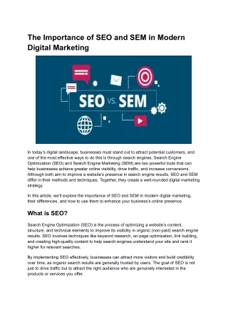 The Importance of SEO and SEM in Modern Digital Marketing