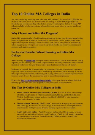 Top 10 Online MA Colleges in India