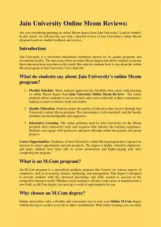 Jain University Online Mcom Reviews,