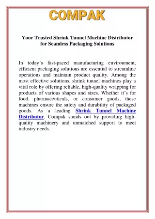 Your Trusted Shrink Tunnel Machine Distributor for Seamless Packaging Solutions