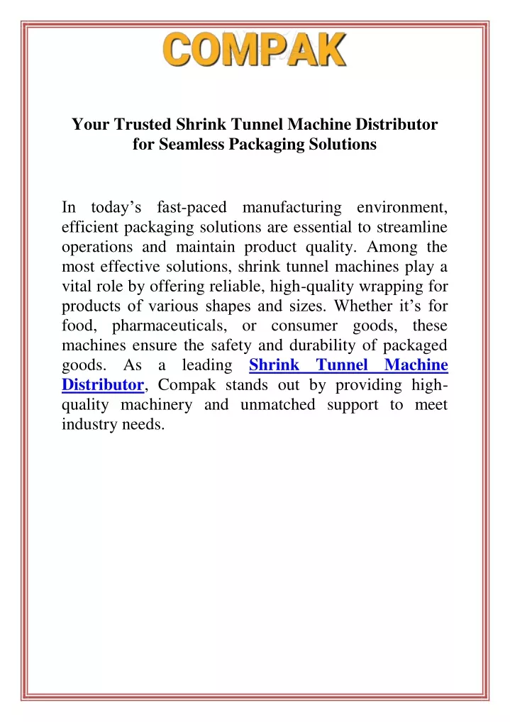 your trusted shrink tunnel machine distributor