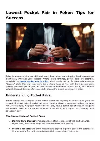 Lowest Pocket Pair in Poker: Tips for Success