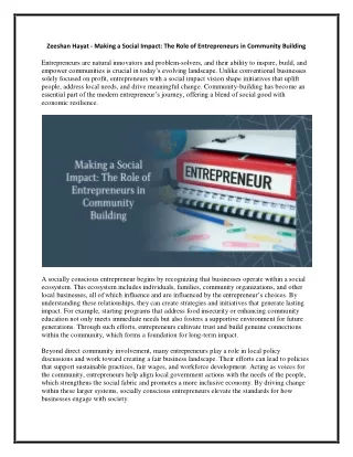 Zeeshan Hayat - Making a Social Impact -The Role of Entrepreneurs in Community Building