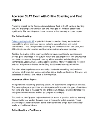 Ace Your CLAT Exam with Online Coaching and Past Papers