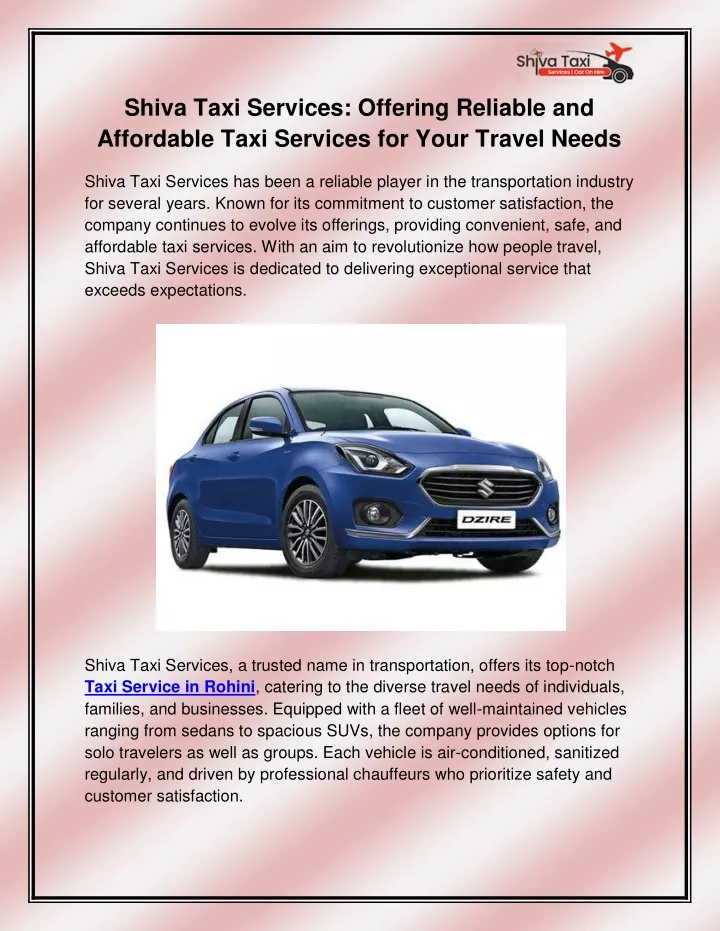 shiva taxi services offering reliable