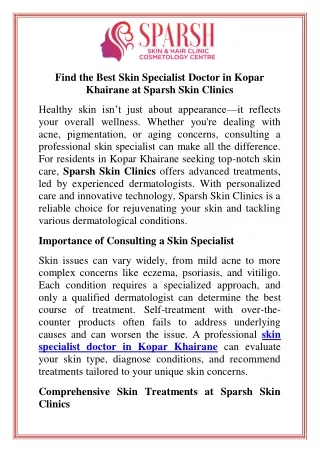 Find the Best Skin Specialist Doctor in Kopar Khairane at Sparsh Skin Clinics (1)