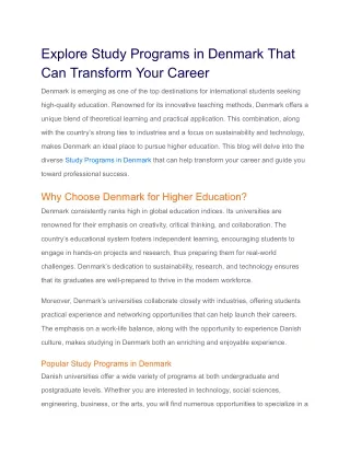 Explore Study Programs in Denmark That Can Transform Your Career