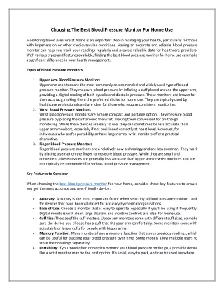 Choosing The Best Blood Pressure Monitor For Home Use