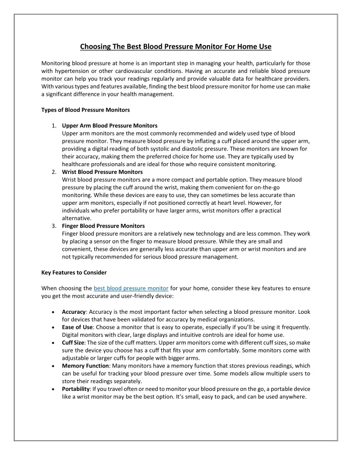 choosing the best blood pressure monitor for home