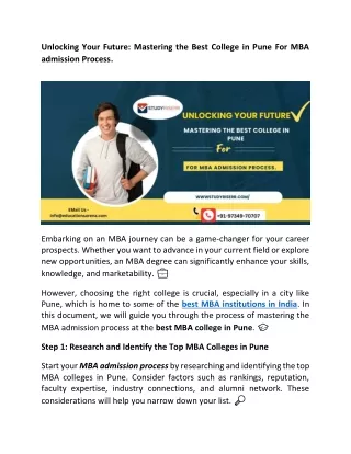 Unlocking Your Future Mastering the Best College in Pune For MBA admission Process