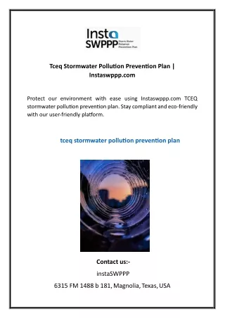 Tceq Stormwater Pollution Prevention Plan  Instaswppp