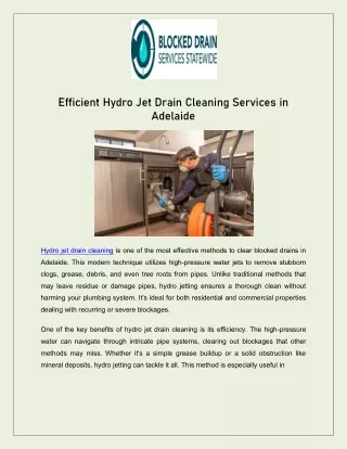 Efficient Hydro Jet Drain Cleaning Services in Adelaide