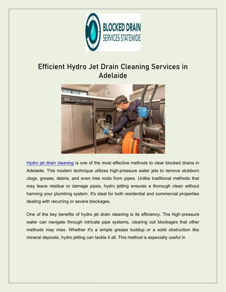 efficient hydro jet drain cleaning services