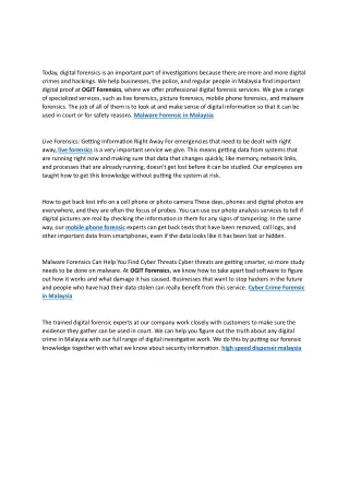 reasons. Malware Forensic in Malaysia