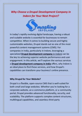 Why Choose a Drupal Development Company in Indore for Your Next Project