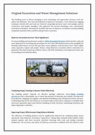 original excavation and waste management solutions