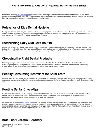 The Ultimate Guide to Kids Dental Hygiene: Tips for Healthy And Balanced Smiles