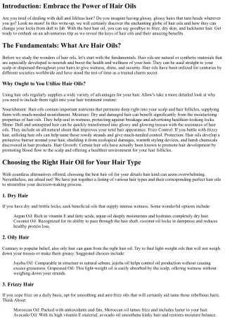 Discover the Magic of Hair Oils: Transforming Dull Locks into Shiny Hairs