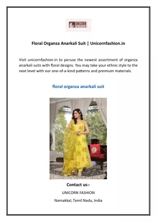 Floral Organza Anarkali Suit  Unicornfashion.in