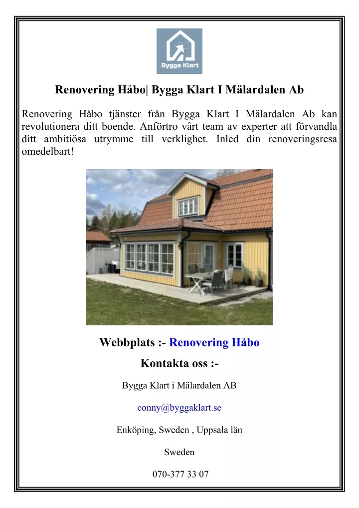 renovering h bo bygga klart i m lardalen ab