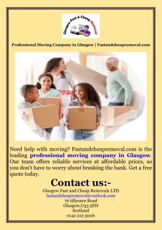 Professional Moving Company in Glasgow  Fastandcheapremoval.com