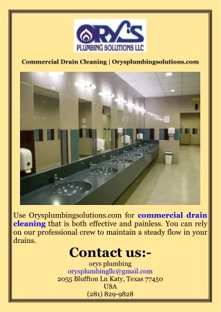 Commercial Drain Cleaning  Orysplumbingsolutions.com