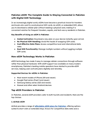 Pakistan eSIM_ The Complete Guide to Staying Connected in Pakistan with Digital SIM Technology