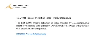 Iso 27001 Process Definition India  Ssconsulting.co.in