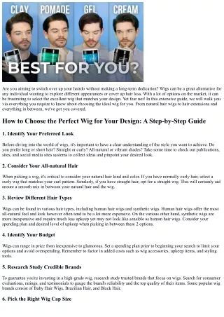 Exactly how to Choose the Perfect Wig for Your Design