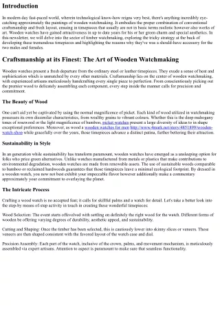 Craftsmanship at its Finest: The Art of Wooden Watchmaking