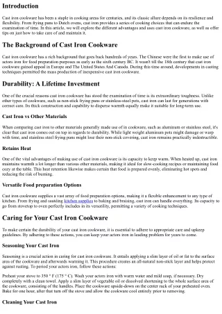The Timeless Appeal of Cast Iron Cookware: Durability and Versatility