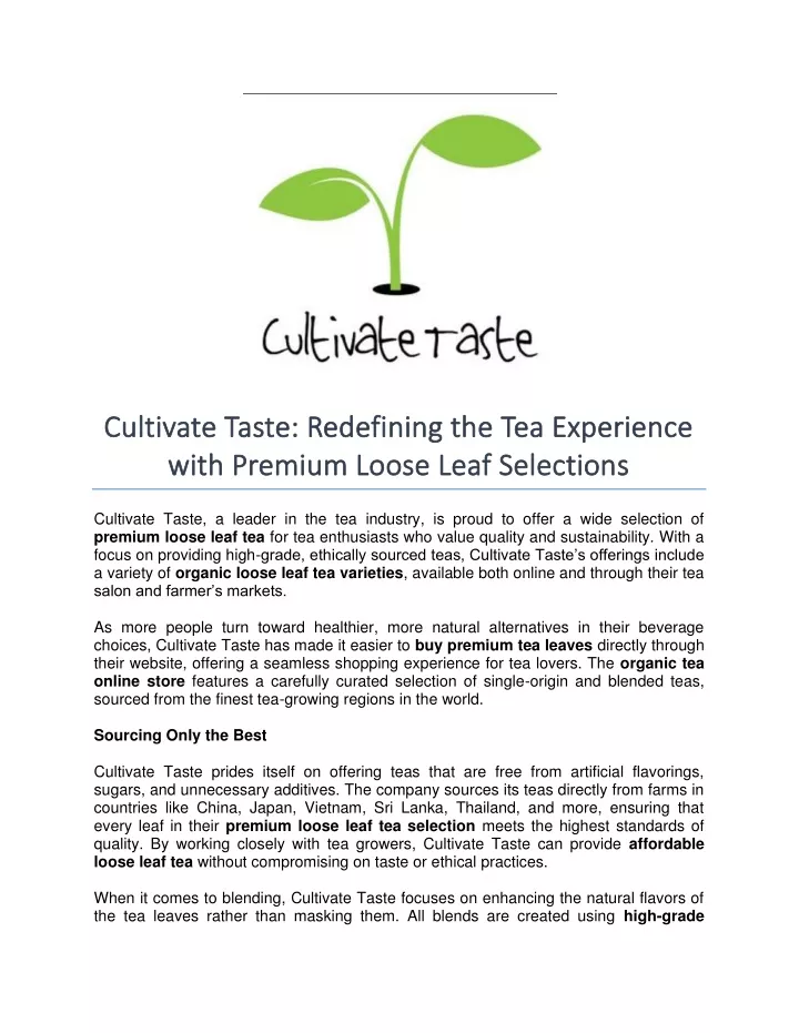 cultivate taste redefining the tea experience