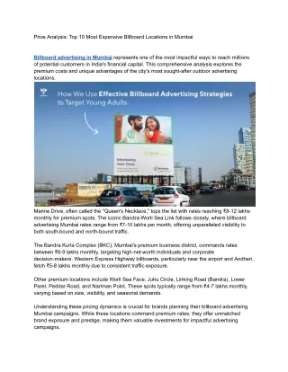 Price Analysis: Top 10 Most Expensive Billboard Locations in Mumbai
