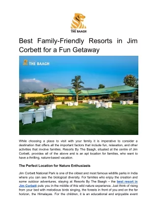 Best Family-Friendly Resorts in Jim Corbett for a Fun-Filled Getaway