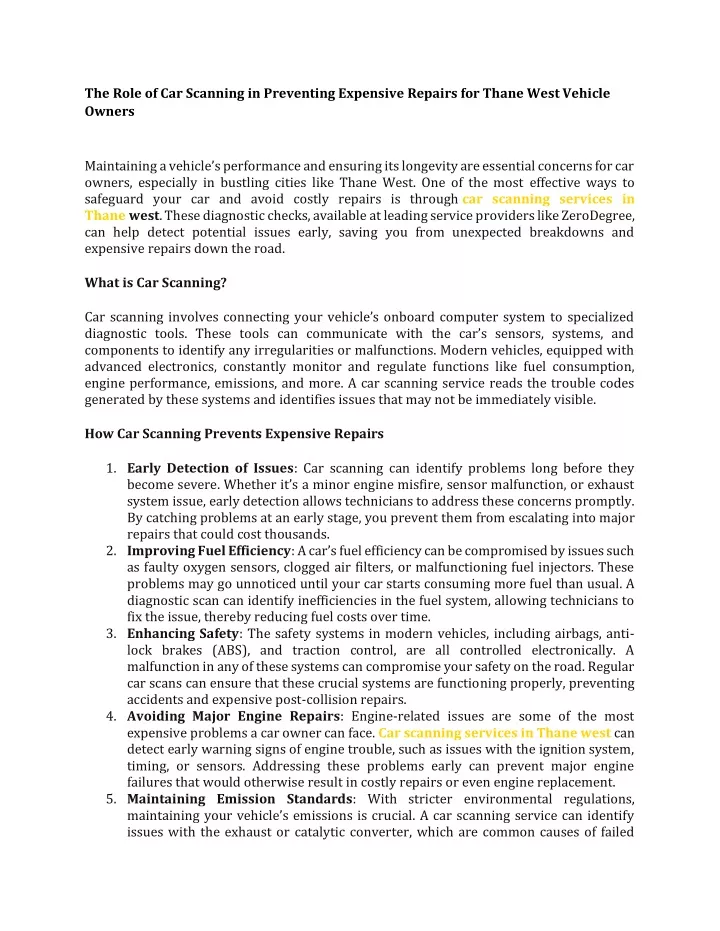 the role of car scanning in preventing expensive