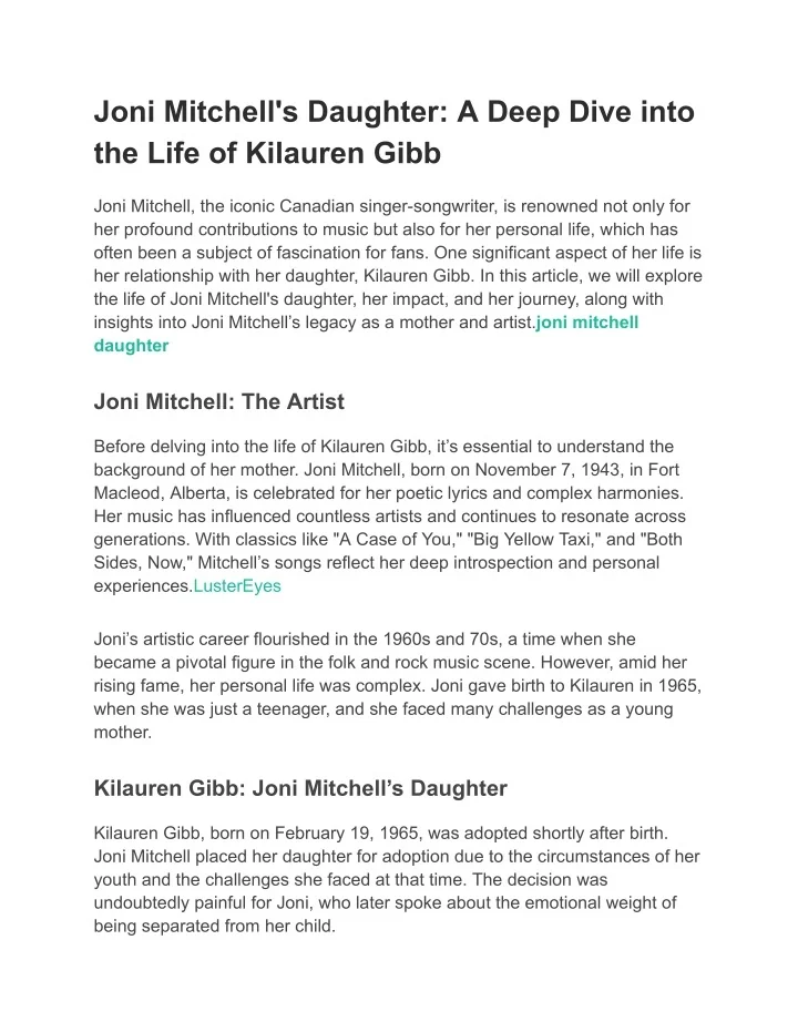 PPT Joni Mitchell's Daughter_ A Deep Dive into the Life of Kilauren