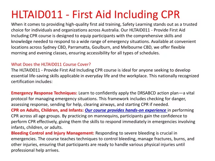 hltaid011 first aid including cpr when it comes